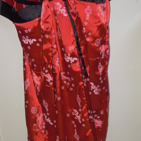 Vintage Red Black Reversible Dragon Silk Embroidered Maxi Robe Kimono X-LG - Picture 3 of 6